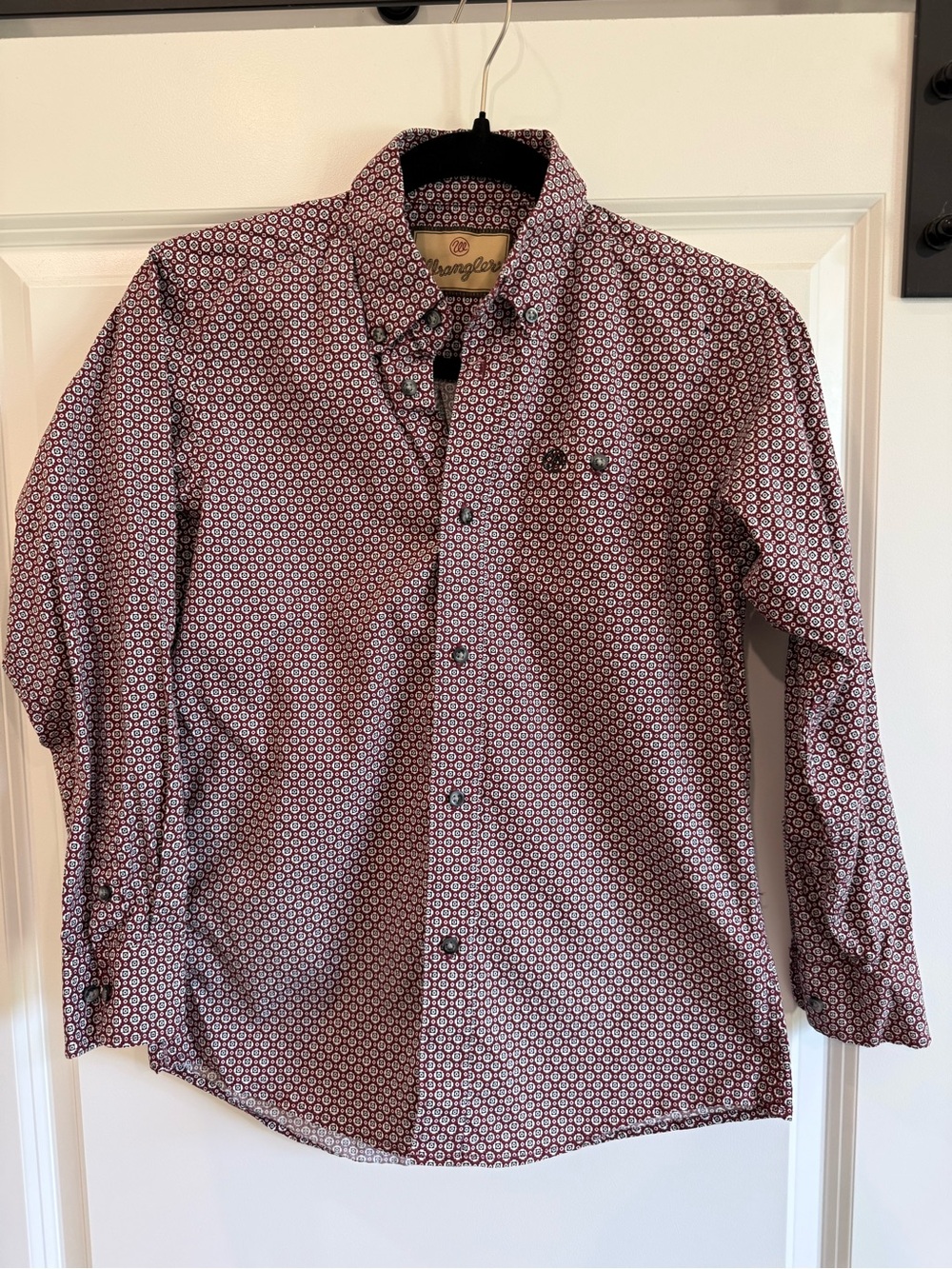 Wrangler Boys Maroon Geometric Button-Up Shirt